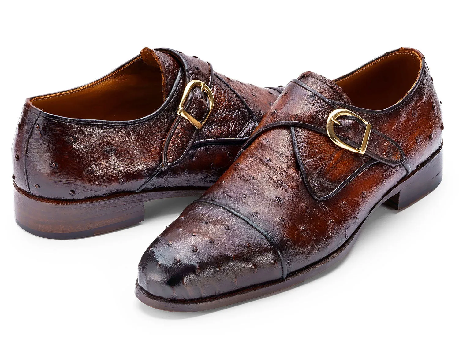 Paul Parkman Chaussures Paul Parkman Chaussures à bride homme en véritable peau d'autruche marron