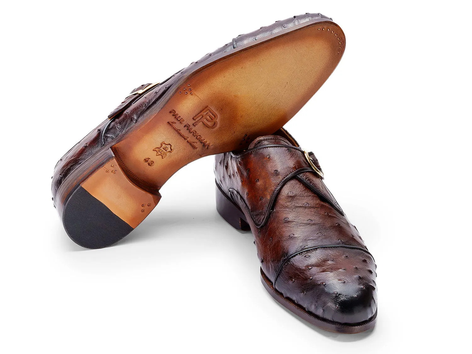 Paul Parkman Chaussures Paul Parkman Chaussures à bride homme en véritable peau d'autruche marron