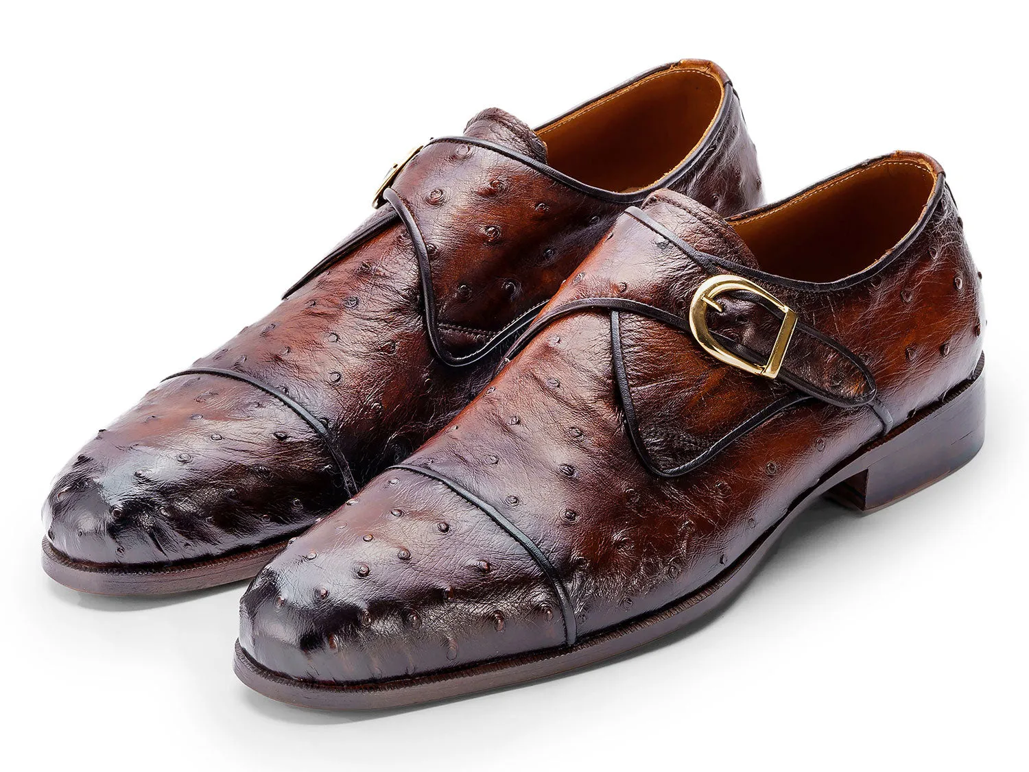 Paul Parkman Chaussures Paul Parkman Chaussures à bride homme en véritable peau d'autruche marron