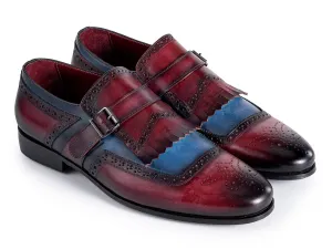 Paul Parkman Chaussures Paul Parkman Chaussures en cuir à bride monastique avec rabat pour hommes en bleu et bordeaux