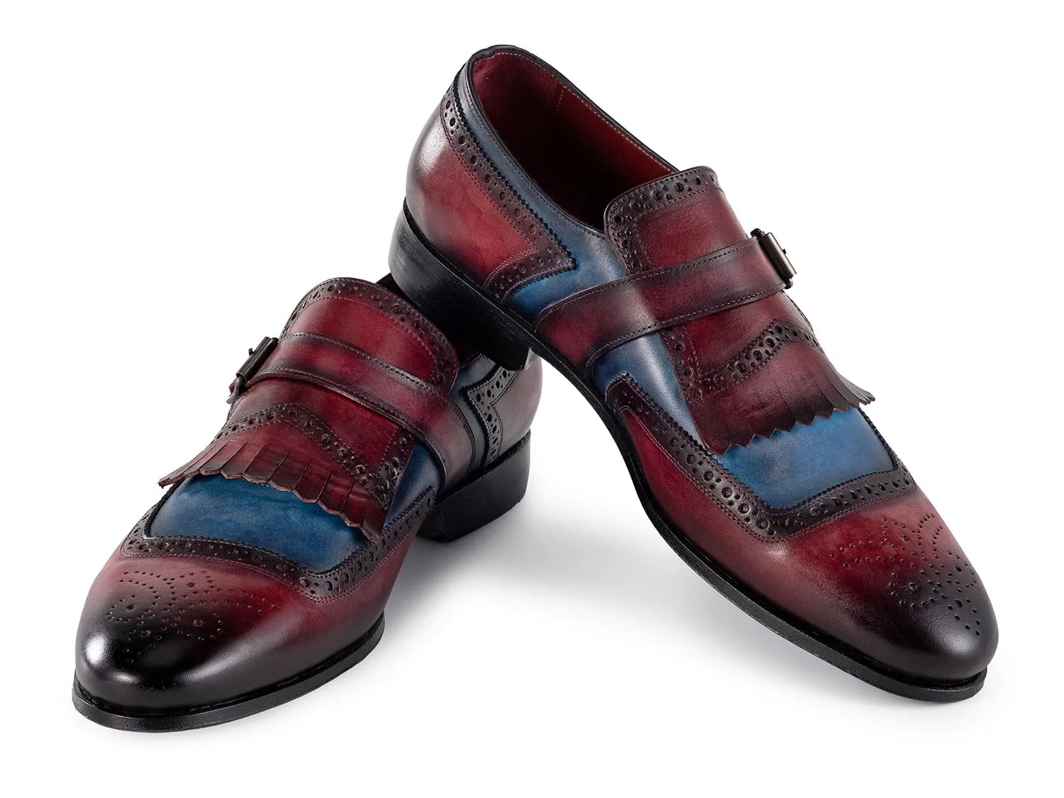 Paul Parkman Chaussures Paul Parkman Chaussures en cuir à bride monastique avec rabat pour hommes en bleu et bordeaux