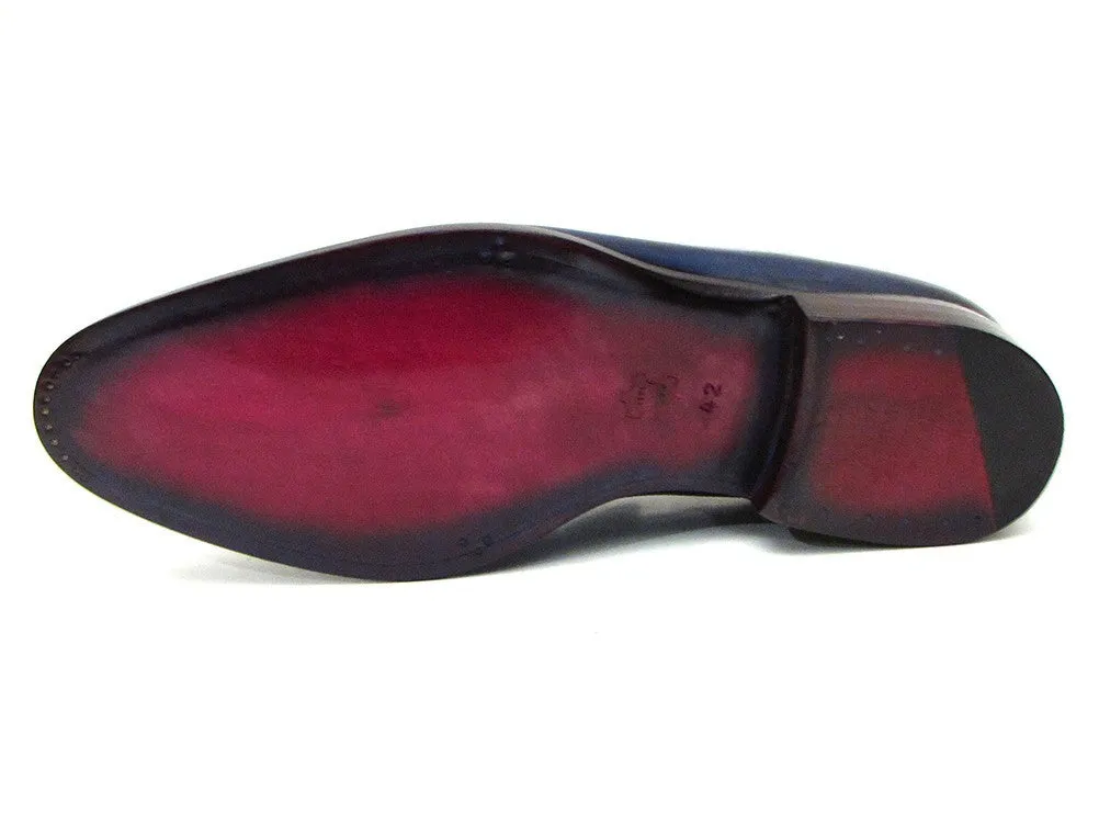 Paul Parkman Chaussures Paul Parkman Mocassins à Franges et Pompons en Cuir pour Hommes en Bleu Marine et Tabac