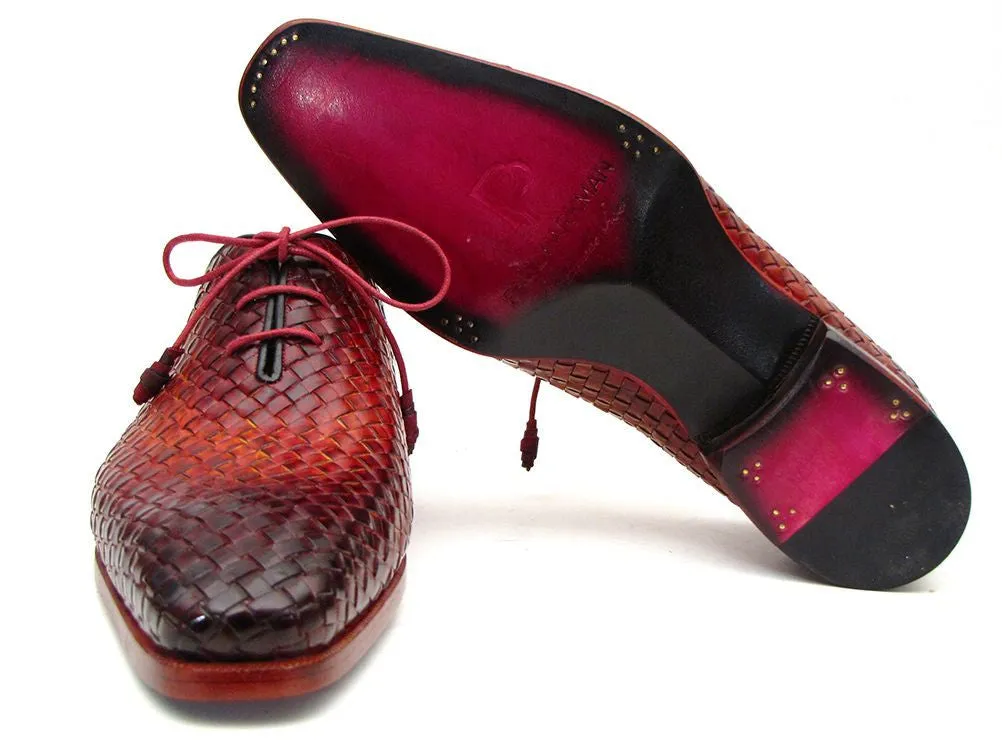 Paul Parkman Chaussures Paul Parkman Oxfords en cuir tissé pour hommes en Bordeaux & Tabac