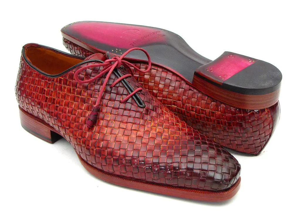 Paul Parkman Chaussures Paul Parkman Oxfords en cuir tissé pour hommes en Bordeaux & Tabac