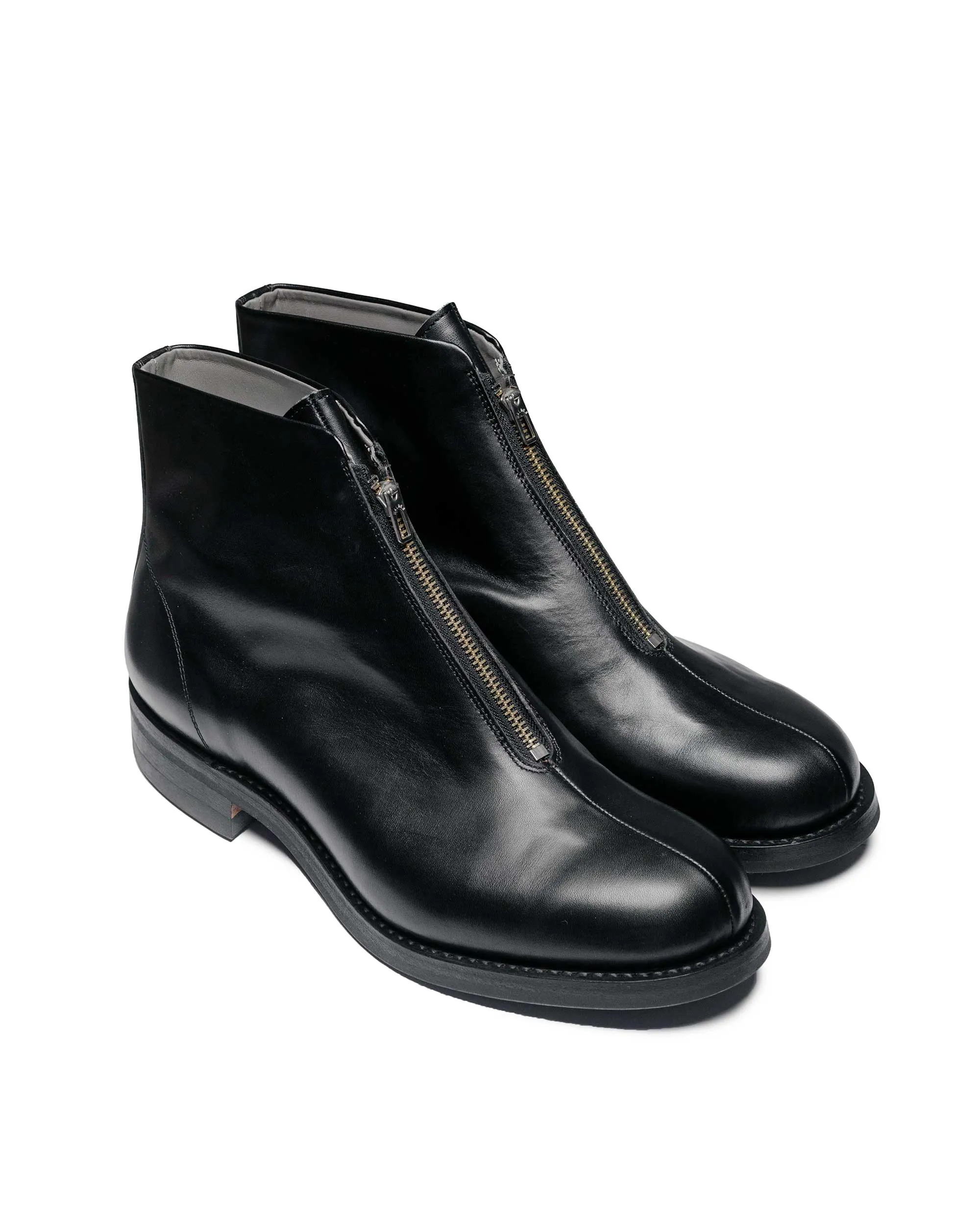 Bottes Aviator à Fermeture Éclair Phigvel Lady White en Peau de Veau Noir