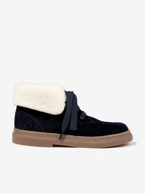 Bottes en fourrure Trix en peau de mouton Pom D'Api Kids en bleu marine