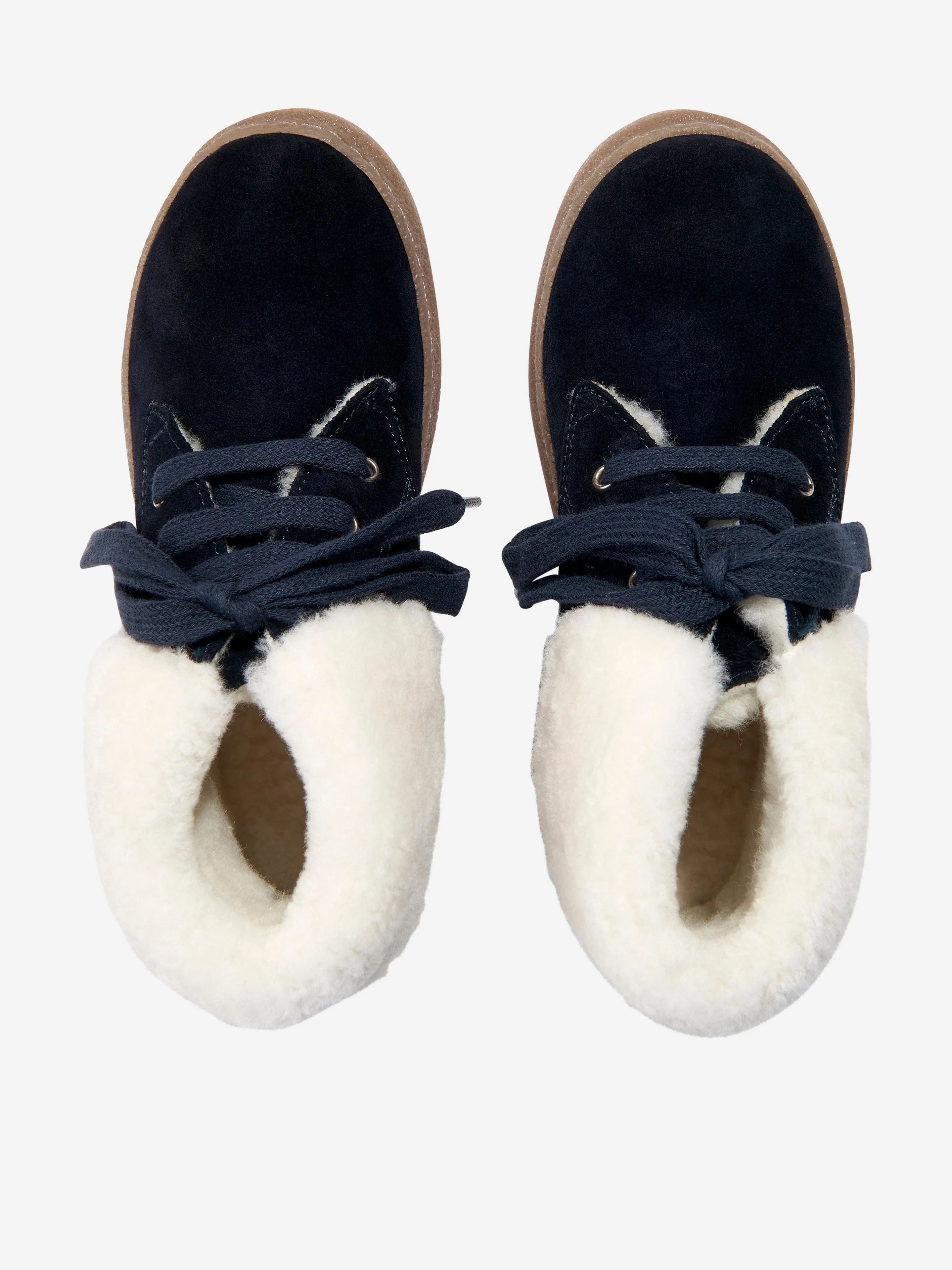 Bottes en fourrure Trix en peau de mouton Pom D'Api Kids en bleu marine