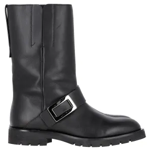 Bottes Biker à Boucle Roger Vivier en Cuir Noir