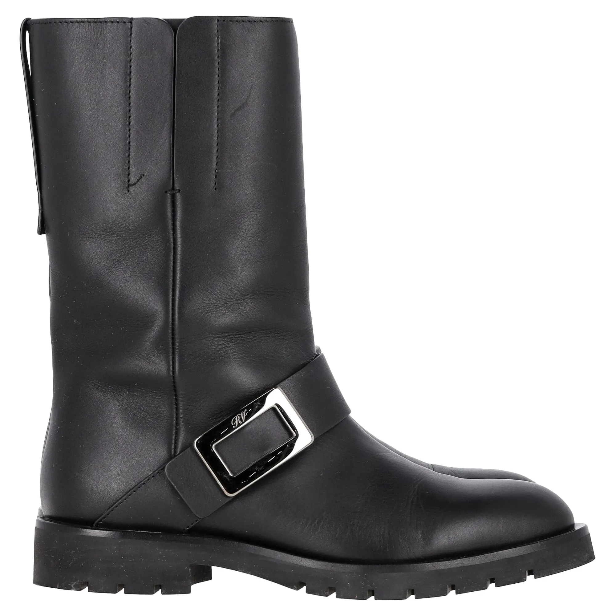 Bottes Biker à Boucle Roger Vivier en Cuir Noir