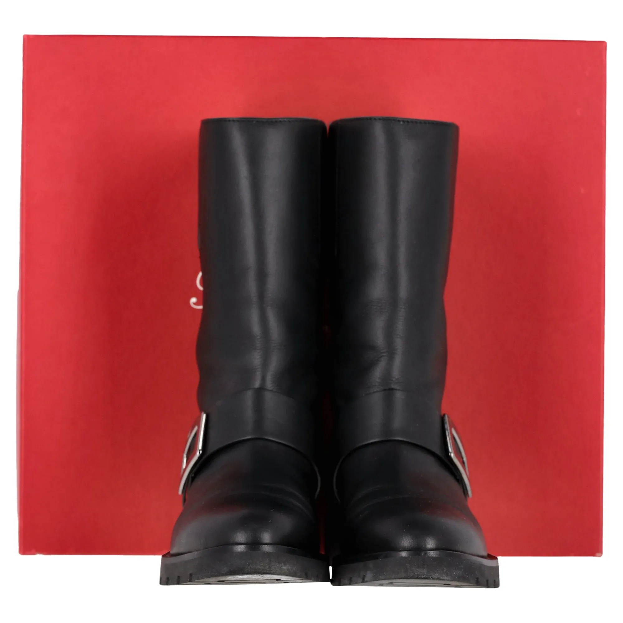 Bottes Biker à Boucle Roger Vivier en Cuir Noir