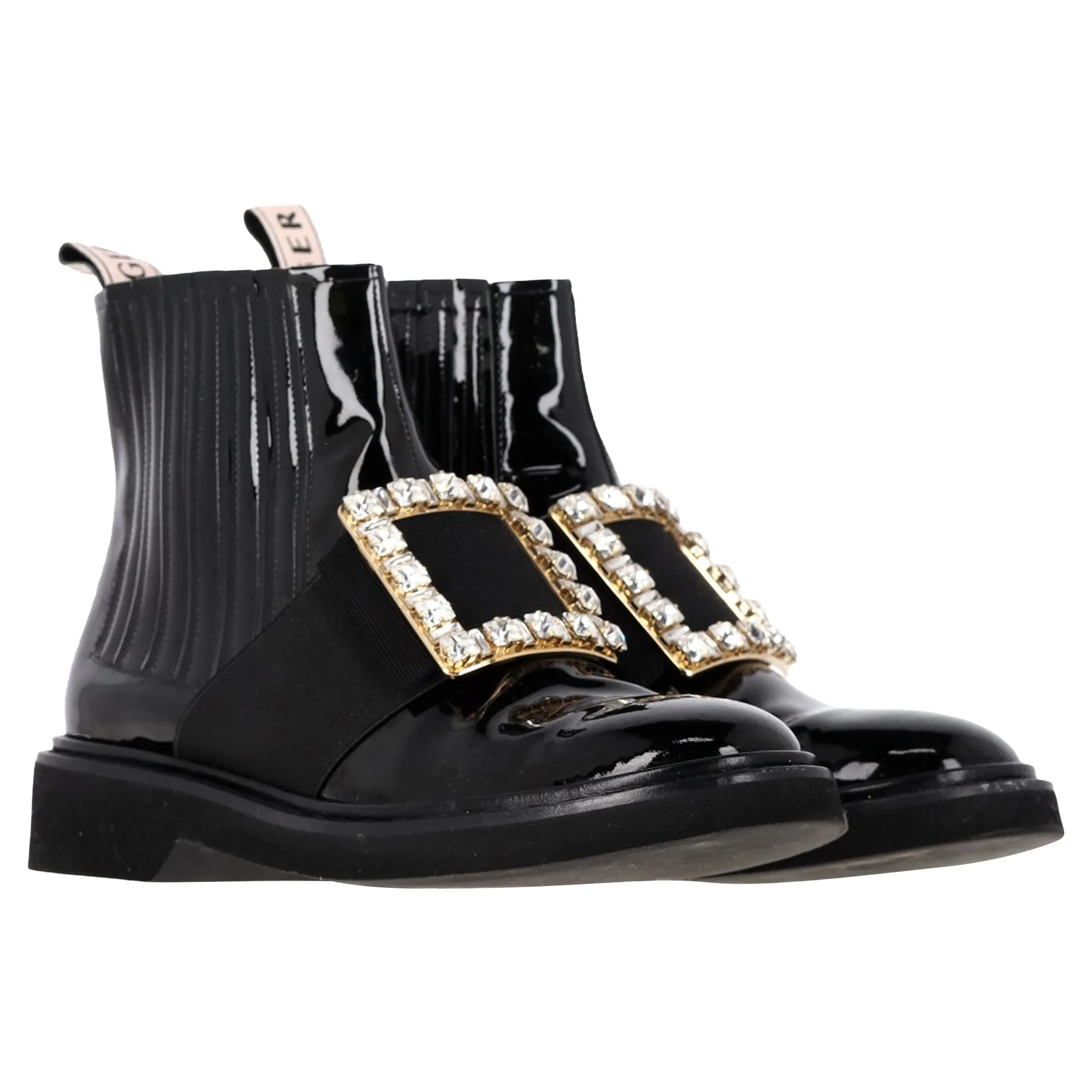 Roger Vivier Bottines Chelsea Viv Rangers en Cuir Verni Noir_Roger-Vivier