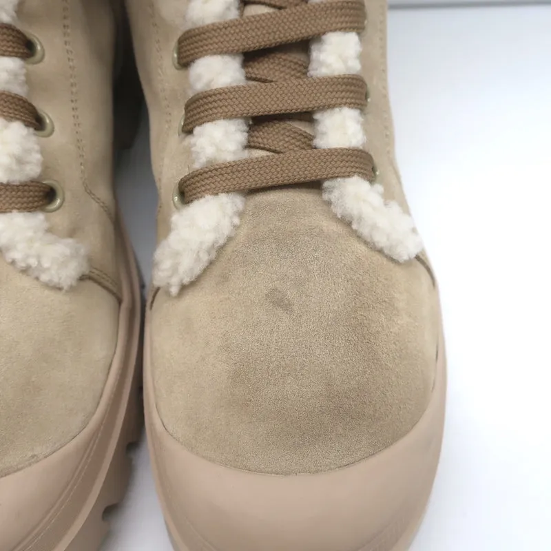 Bottes Roger Vivier Walky Viv à boucle cristal en daim beige doublées en shearling taille 38.5