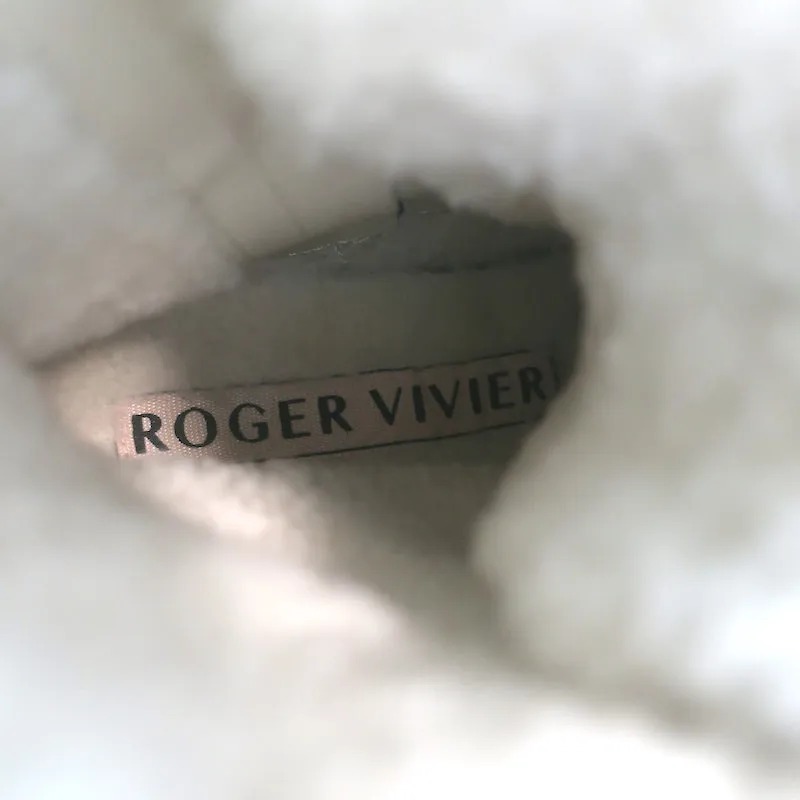 Bottes Roger Vivier Walky Viv à boucle cristal en daim beige doublées en shearling taille 38.5