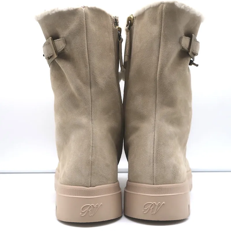 Bottes Roger Vivier Walky Viv à boucle cristal en daim beige doublées en shearling taille 38.5