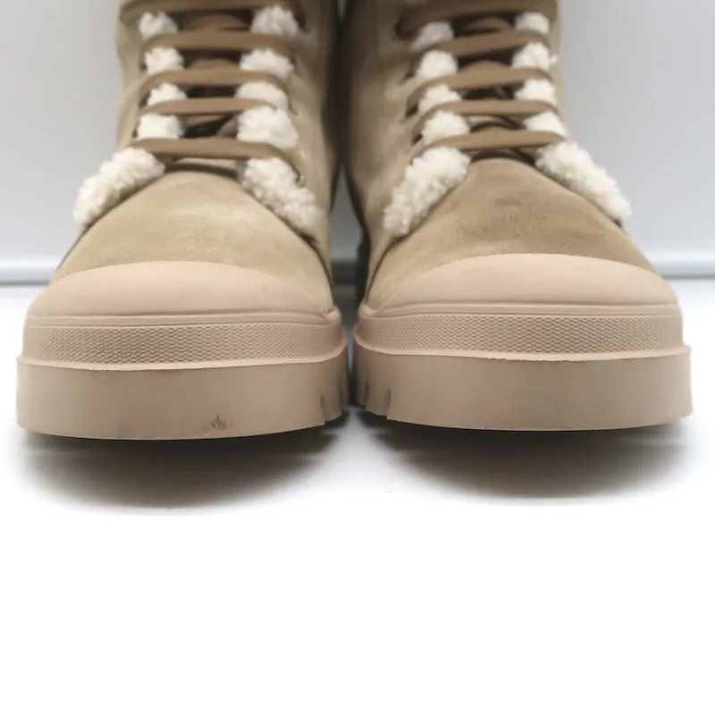 Bottes Roger Vivier Walky Viv à boucle cristal en daim beige doublées en shearling taille 38.5