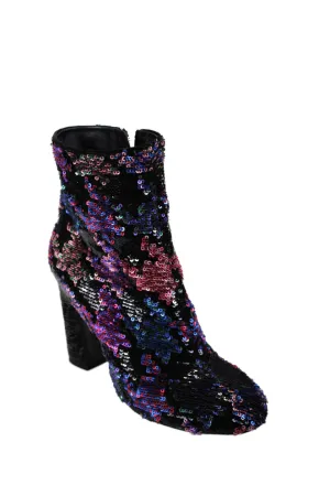 Bottines Roger Vivier Femme à Zip Latéral Talon Bloc Sequins Noir Multi