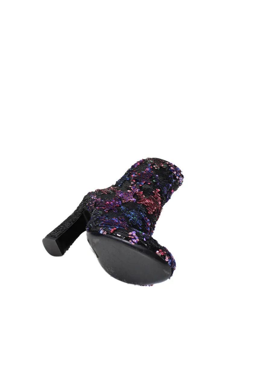 Bottines Roger Vivier Femme à Zip Latéral Talon Bloc Sequins Noir Multi