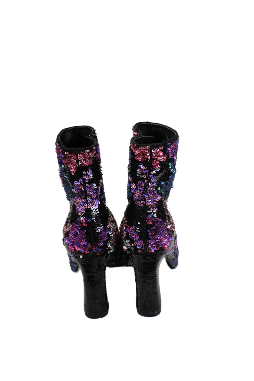 Bottines Roger Vivier Femme à Zip Latéral Talon Bloc Sequins Noir Multi