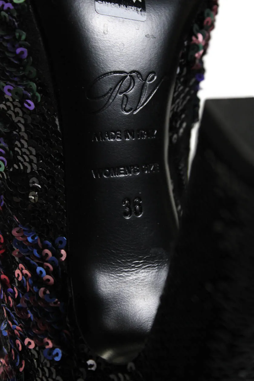 Bottines Roger Vivier Femme à Zip Latéral Talon Bloc Sequins Noir Multi