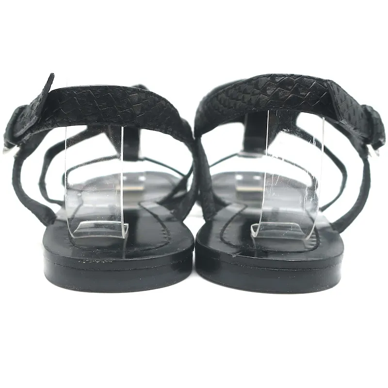 Sandales plates gladiateur Sigerson Morrison en cuir noir imprimé serpent taille 9