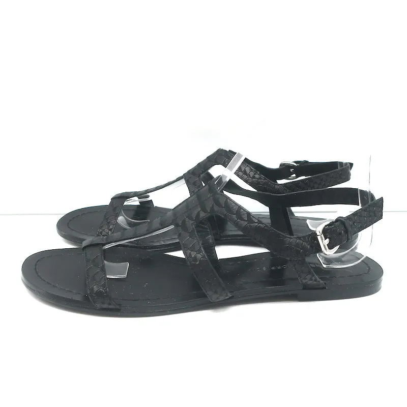 Sandales plates gladiateur Sigerson Morrison en cuir noir imprimé serpent taille 9