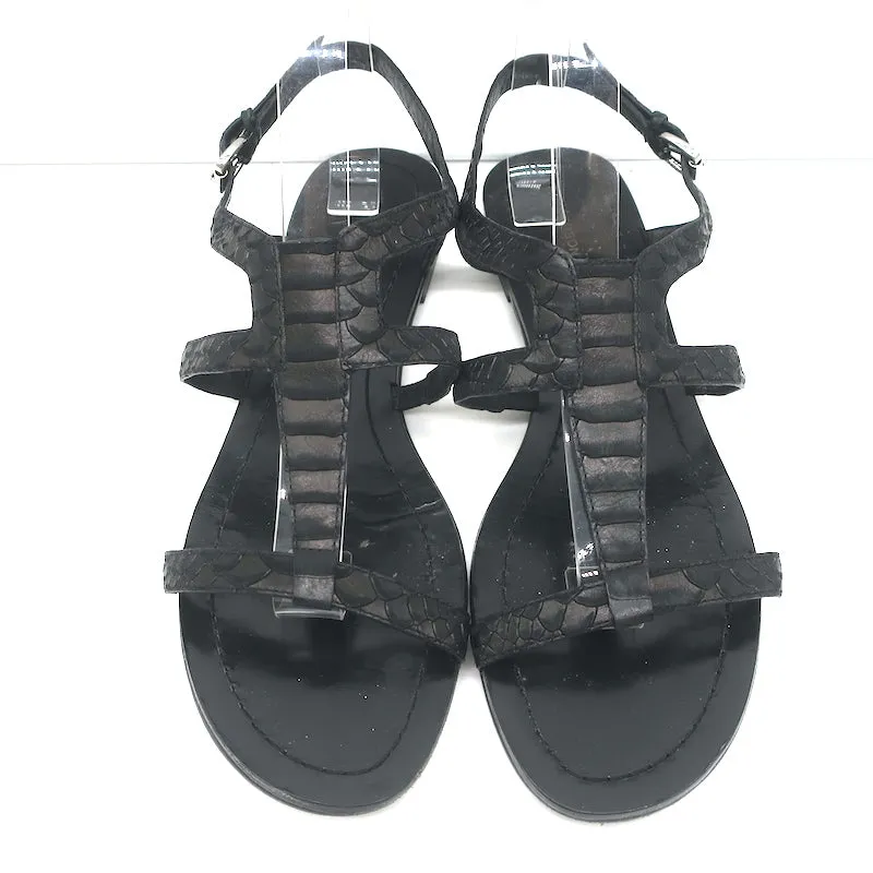 Sandales plates gladiateur Sigerson Morrison en cuir noir imprimé serpent taille 9