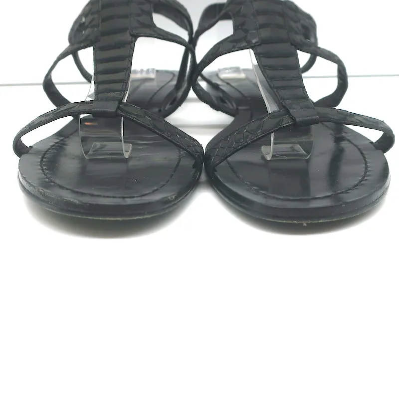 Sandales plates gladiateur Sigerson Morrison en cuir noir imprimé serpent taille 9