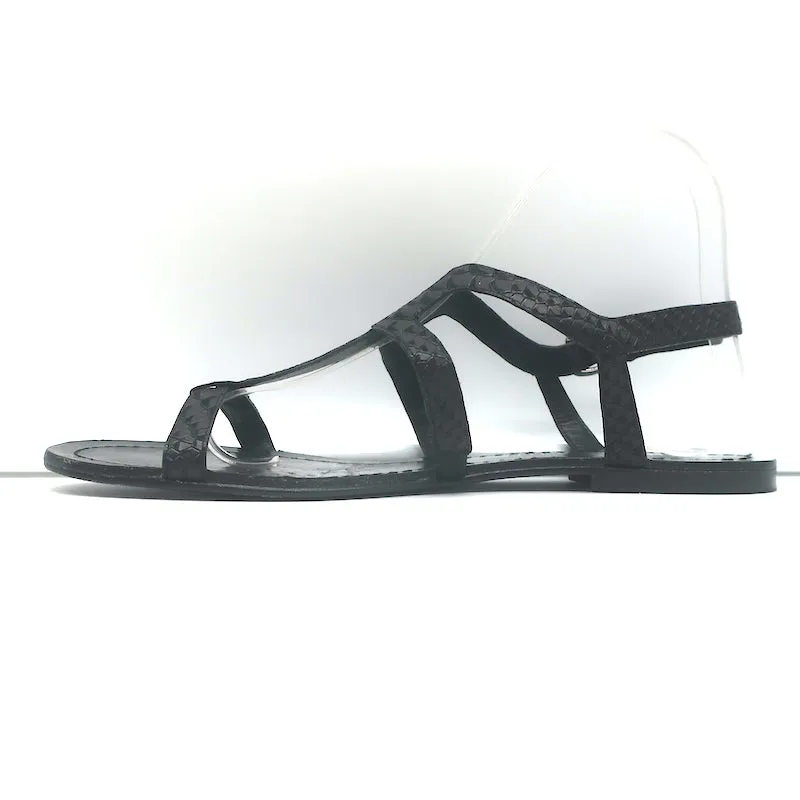 Sandales plates gladiateur Sigerson Morrison en cuir noir imprimé serpent taille 9
