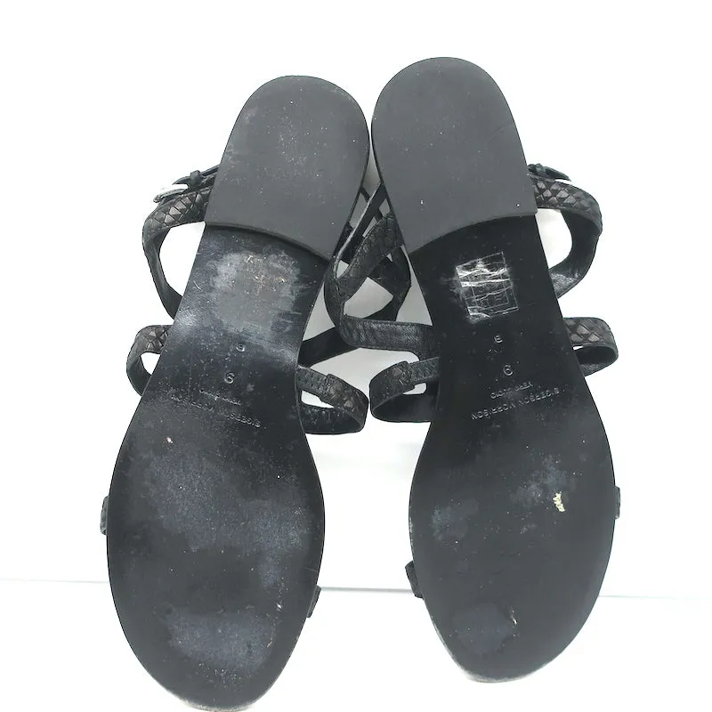 Sandales plates gladiateur Sigerson Morrison en cuir noir imprimé serpent taille 9