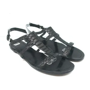 Sandales plates gladiateur Sigerson Morrison en cuir noir imprimé serpent taille 9