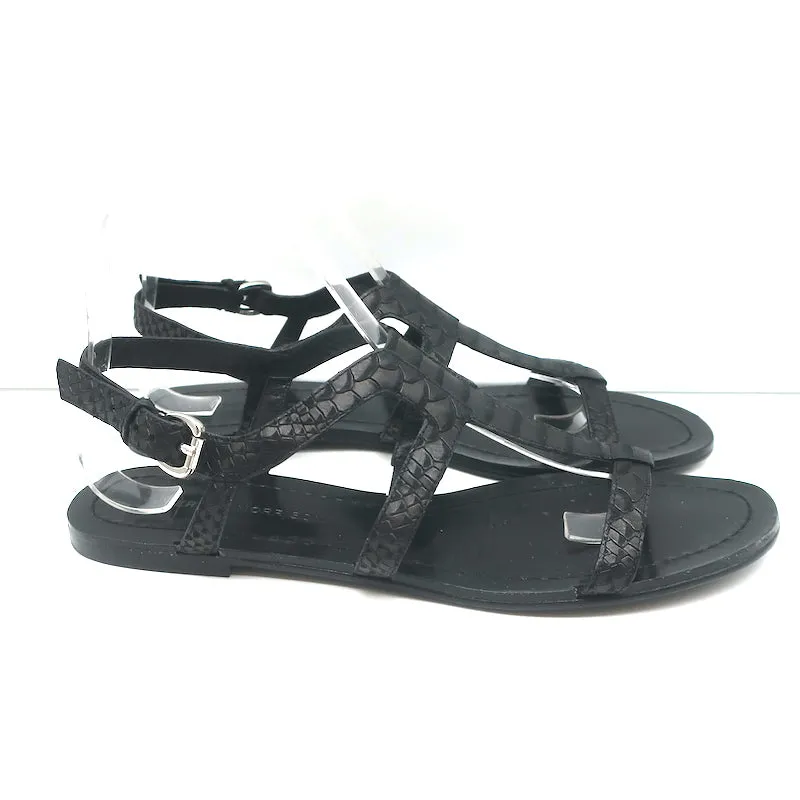 Sandales plates gladiateur Sigerson Morrison en cuir noir imprimé serpent taille 9