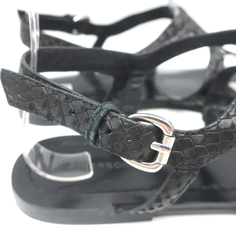 Sandales plates gladiateur Sigerson Morrison en cuir noir imprimé serpent taille 9