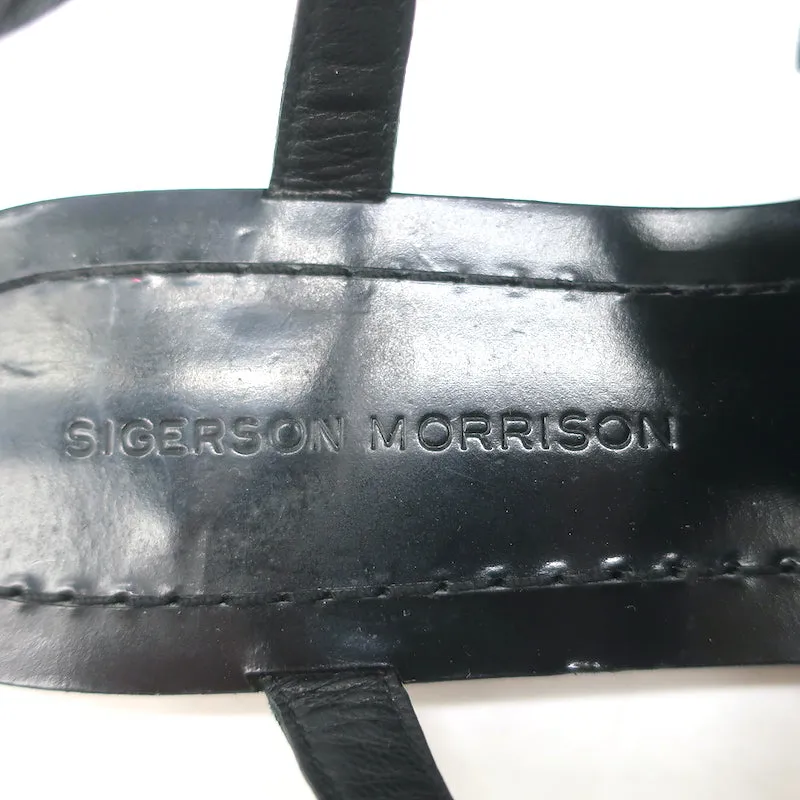 Sandales plates gladiateur Sigerson Morrison en cuir noir imprimé serpent taille 9