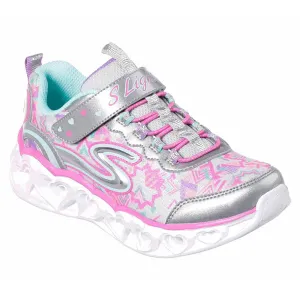 Skechers Fille S Lights : Lumières en forme de cœur argentées