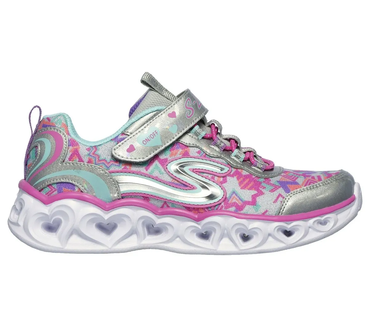 Skechers Fille S Lights : Lumières en forme de cœur argentées