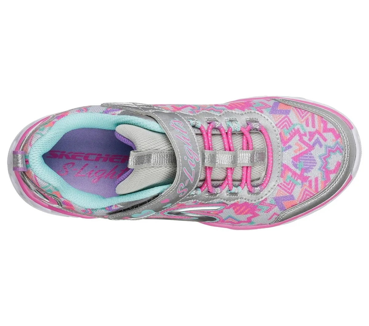 Skechers Fille S Lights : Lumières en forme de cœur argentées