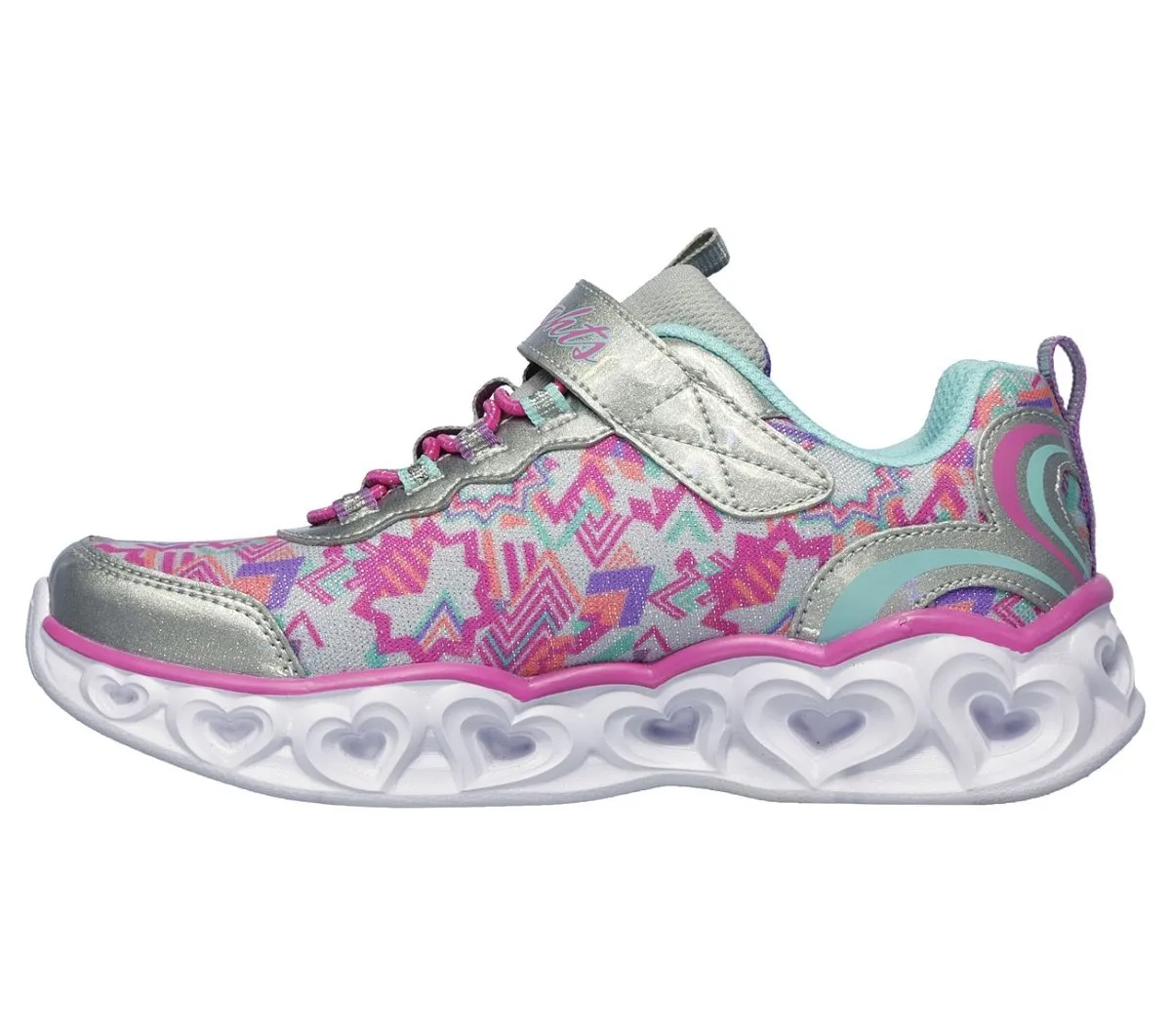 Skechers Fille S Lights : Lumières en forme de cœur argentées