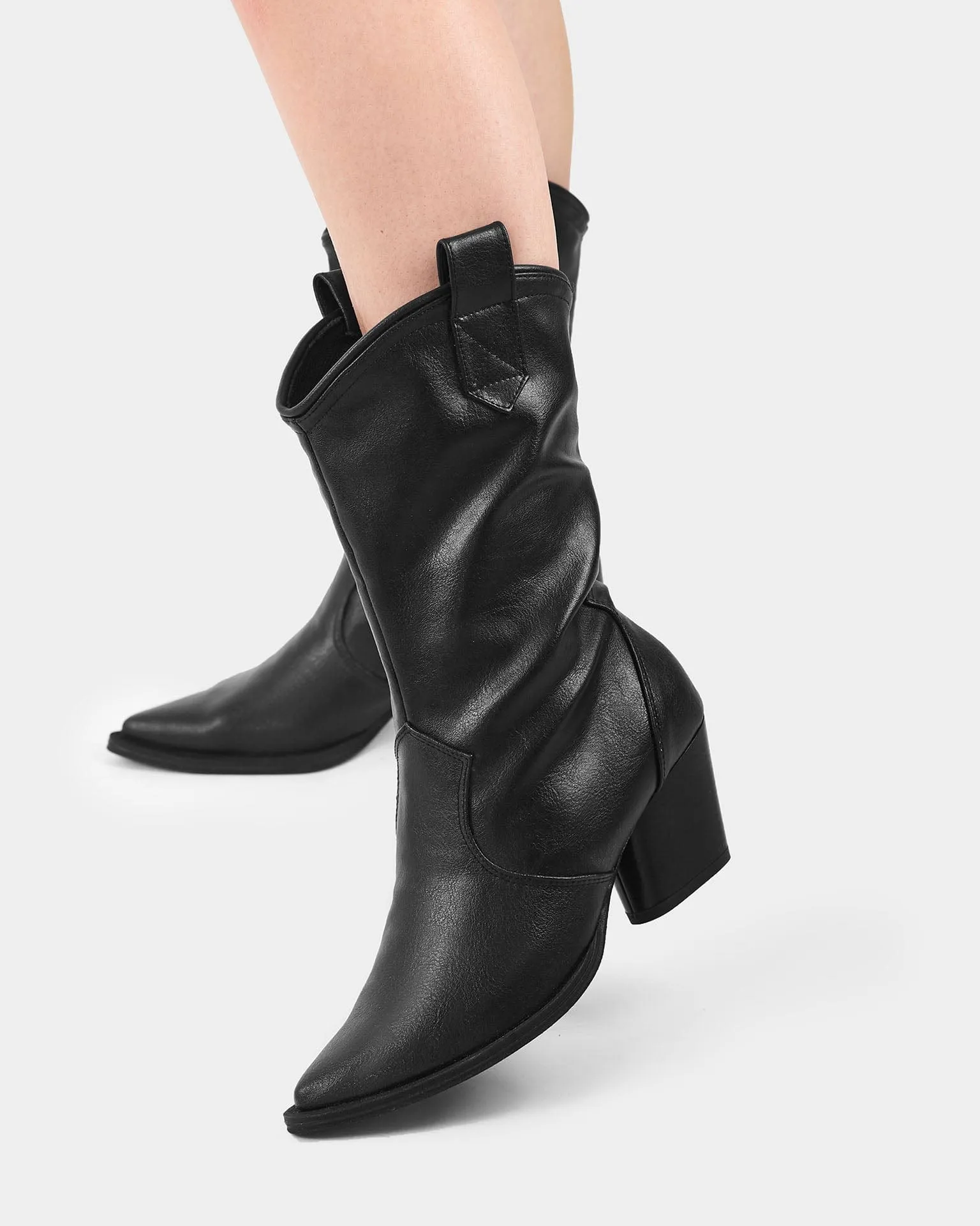 Bottes cowboy végan en simili cuir raisin pour femmes Sleeky | Noir