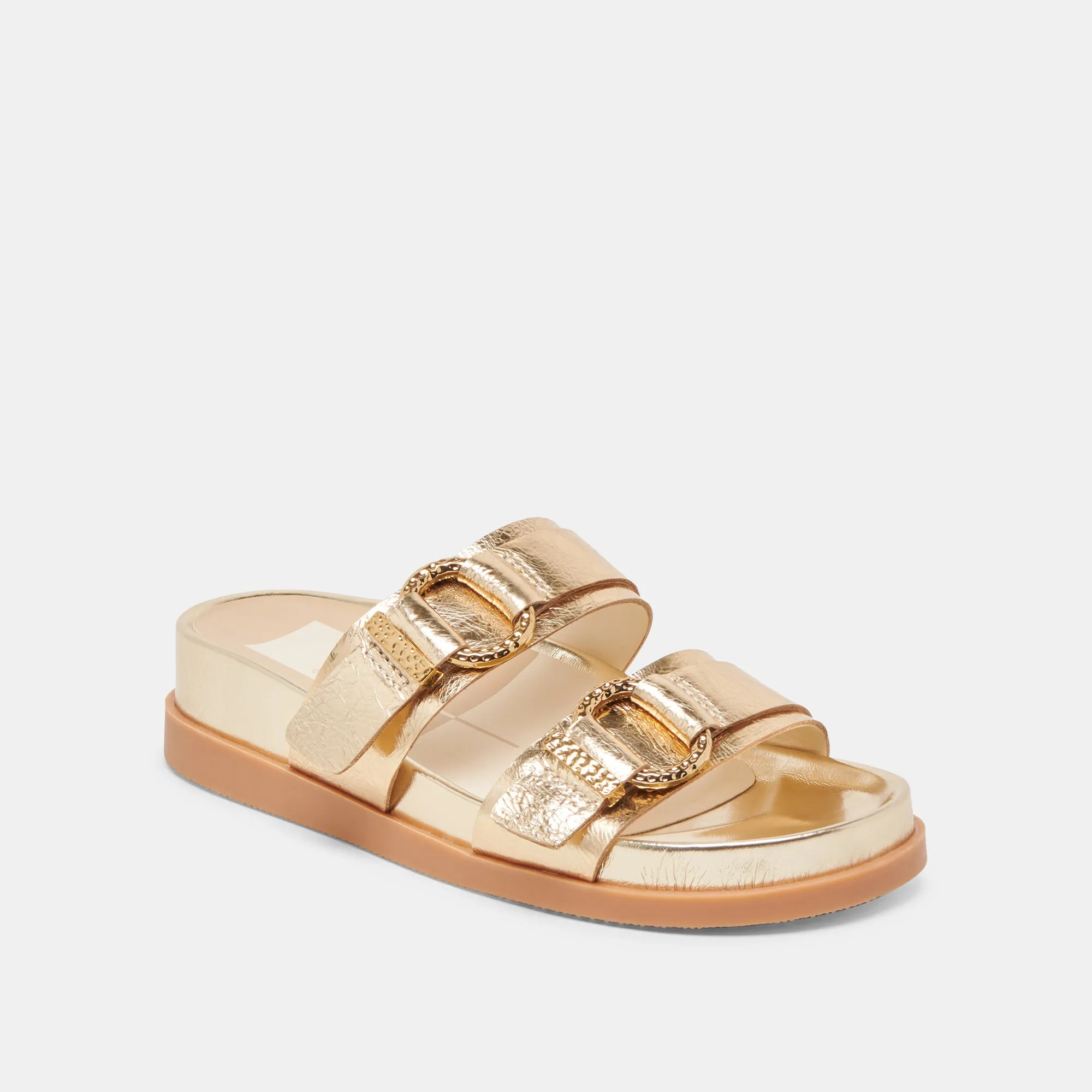 SANDALES SOYA EN CUIR VIEILLI DORÉ