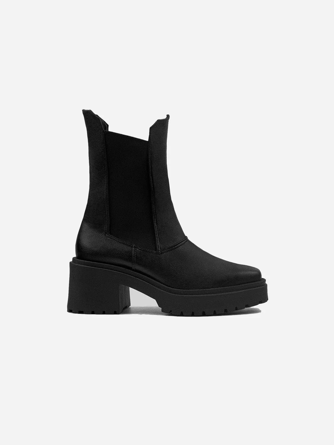Bottes véganes en similicuir grainé Chelsea carré | Noir