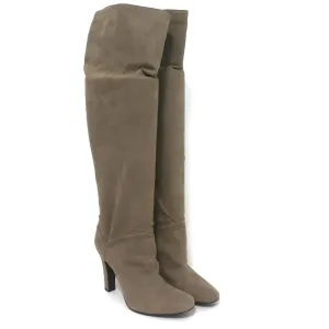 Bottes Stella McCartney Over the Knee en Suédine Pailletée Taupe Taille 41 à Talon Haut