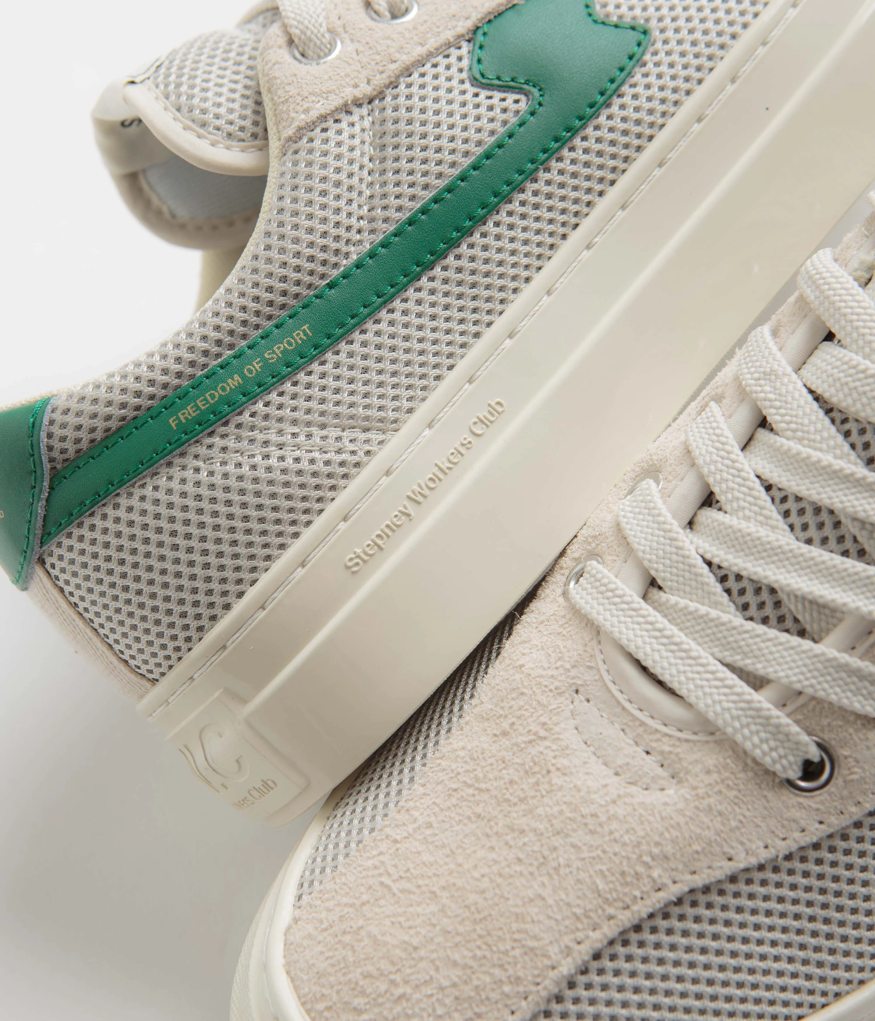 Stepney Workers Club Chaussures de Tennis en Maille Dellow S-Strike Cup - Écru / Vert Stepney Workers Club
