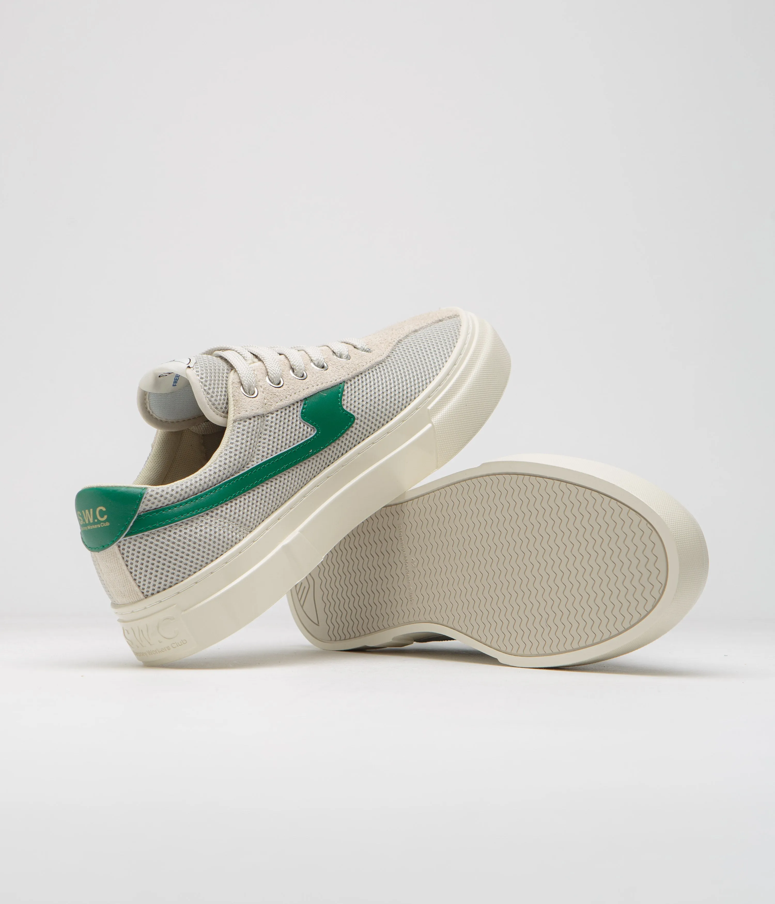 Stepney Workers Club Chaussures de Tennis en Maille Dellow S-Strike Cup - Écru / Vert Stepney Workers Club