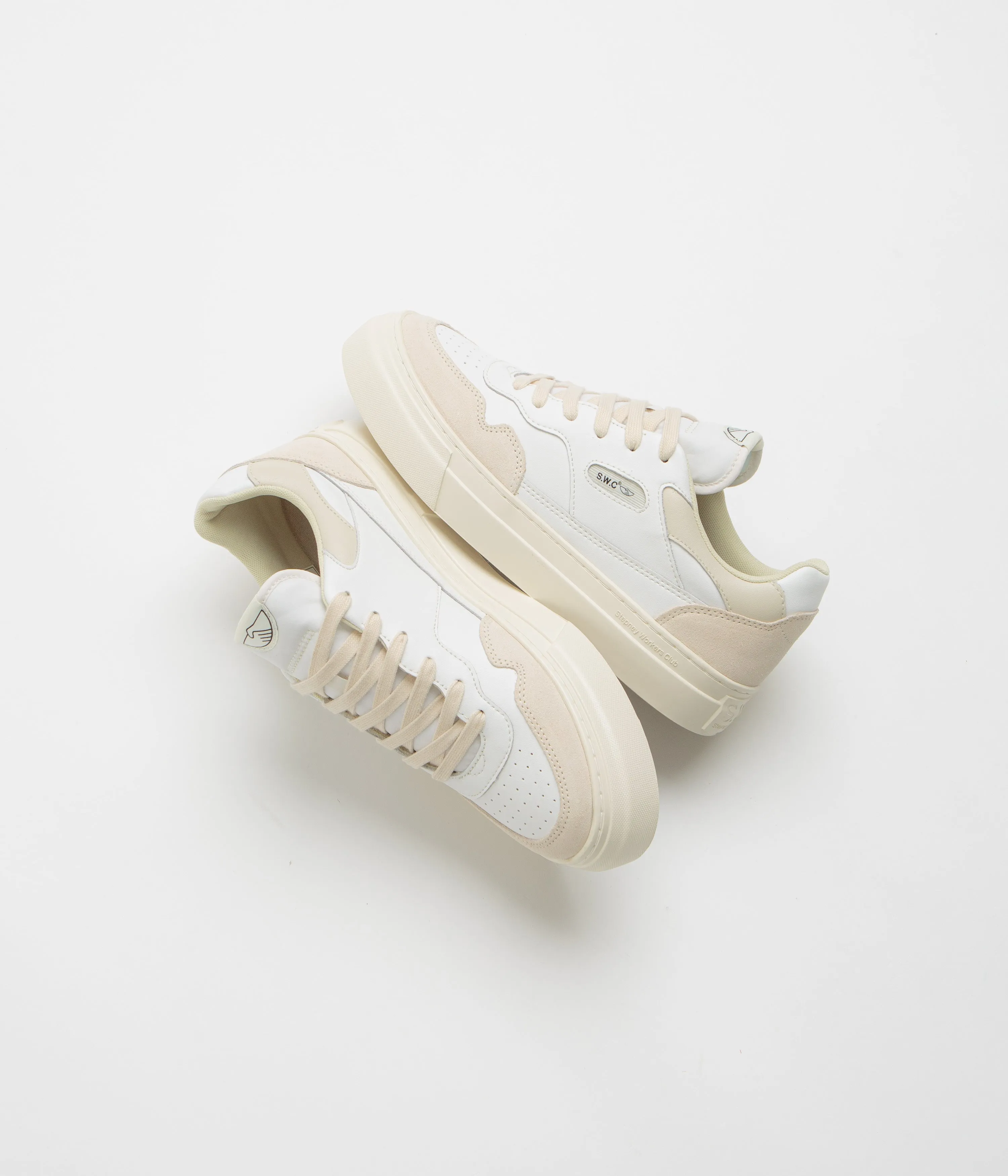 Stepney Workers Club Chaussures en Cuir Perlé - Blanc Printemps Stepney Workers Club Chaussures