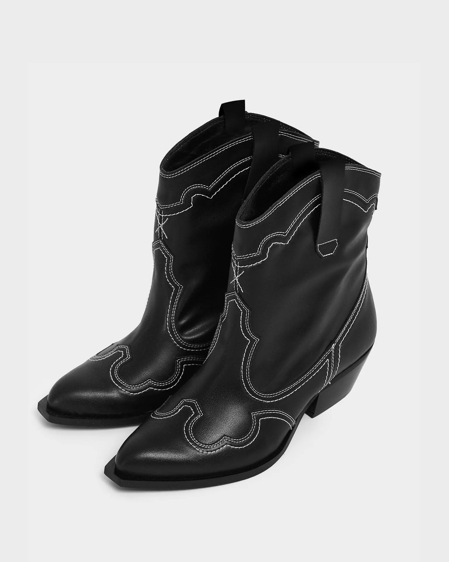 Bottes cowboy véganes en simili cuir grainé pour femmes Stitchy | Noir