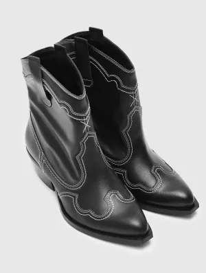 Bottes cowboy véganes en simili cuir grainé pour femmes Stitchy | Noir