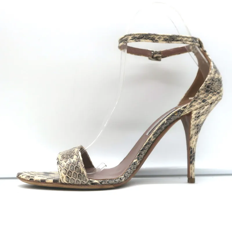 Sandales Tabitha Simmons à motifs serpent en ivoire taille 39 avec bride cheville et talons