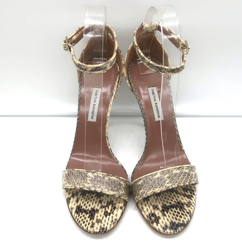 Sandales Tabitha Simmons à motifs serpent en ivoire taille 39 avec bride cheville et talons