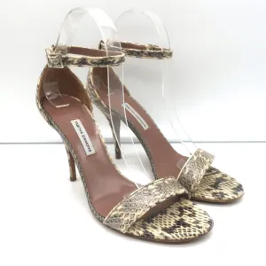 Sandales Tabitha Simmons à motifs serpent en ivoire taille 39 avec bride cheville et talons