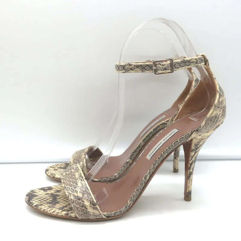 Sandales Tabitha Simmons à motifs serpent en ivoire taille 39 avec bride cheville et talons
